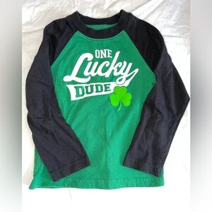 One Lucky Dude Kids Green and Black Raglan Shirt 4T